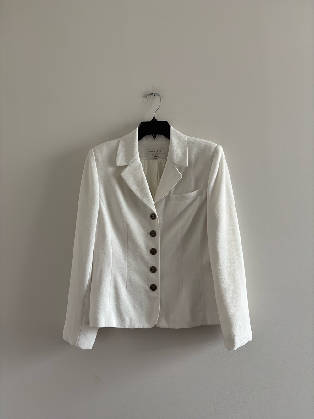 VTG Amanda Smith Blazer White Notch Collar Womens 8 Retro Office 90s Old Money